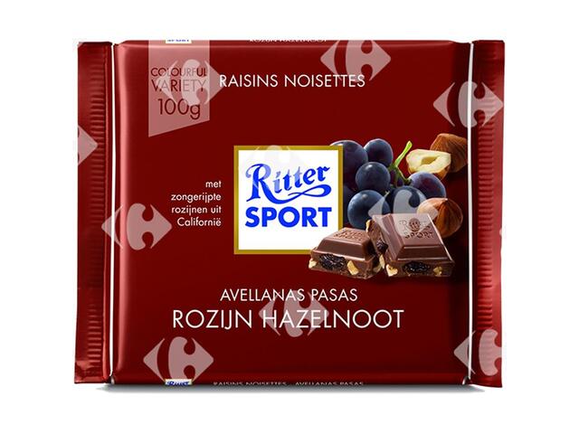 Tablette de Chocolat aux Raisins et Noisettes Ritter Sport 100g