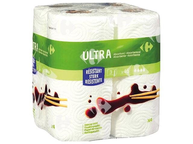 Essuie Tout Ultra Absorbant 3 Plis Carrefour 4 rouleaux