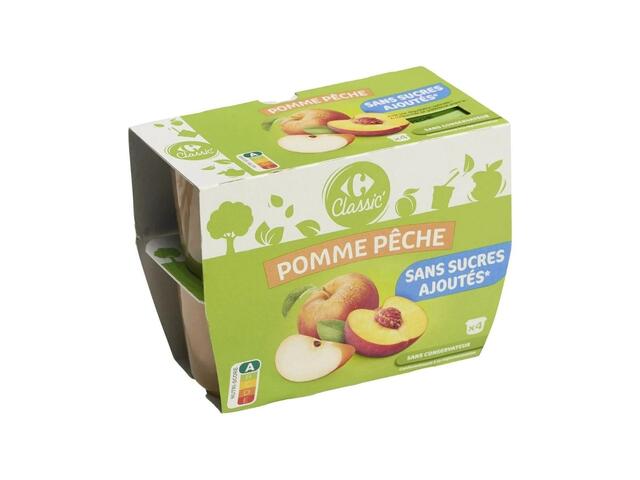 Compotes Pomme Pêche Sans Sucres Ajoutés Carrefour Classic 4x100g