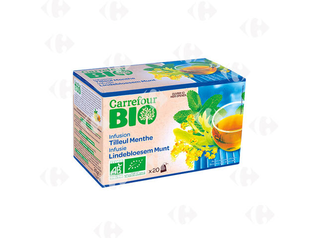 Infusions Tilleul et Menthe Carrefour Bio 20 unités