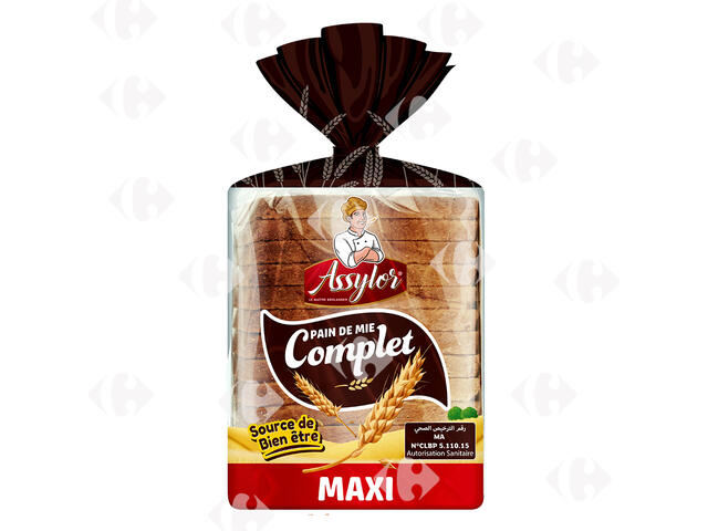 Pain de Mie Familial Complet Assylor 15 tranches 520g.