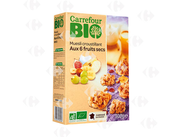 Muesli Croustillant Aux 6 Fruits Secs Carrefour Bio500g