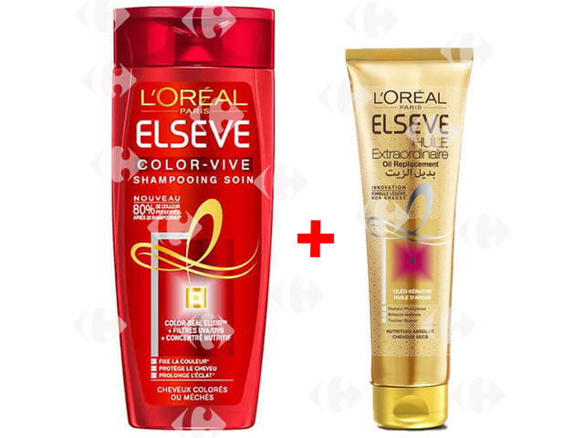 Shampoing Color-vive Elsève 400ml + Oil replacement Huile Extraordinaire Elsève 125ml