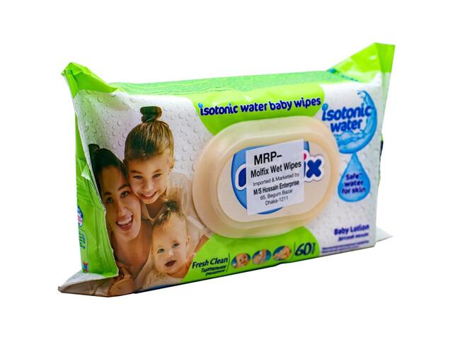 Lingettes Bébé Isotoniques à Base d'Eau Fraîche Molfix 60 unités.