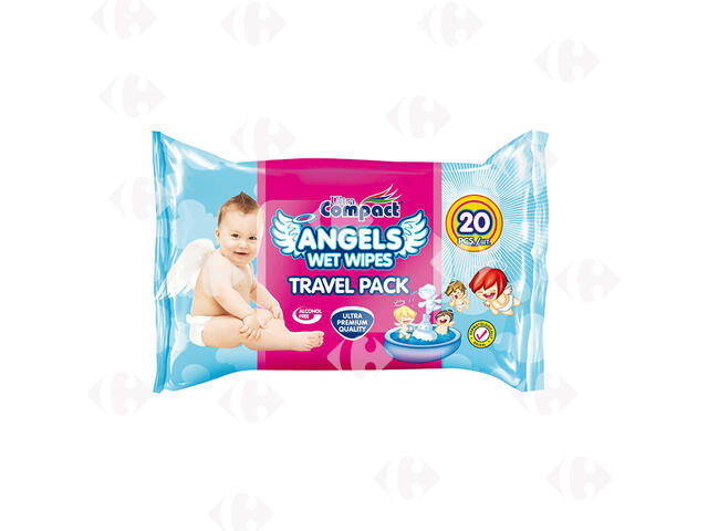 Lingettes Bébé Angel sans Parabène ni Alcool Ultra Compact 20 unités.