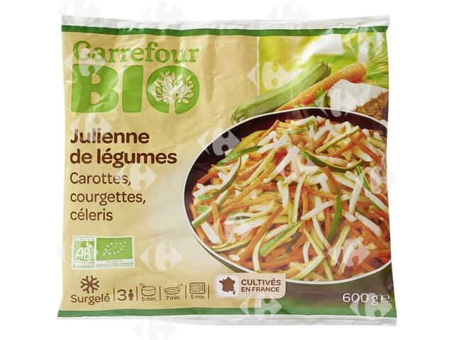 Julienne de Légumes Carottes Courgettes Céleris Carrefour Bio 600g