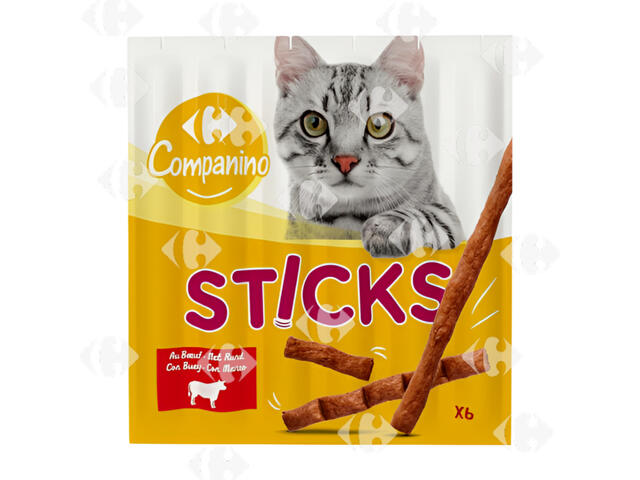 Friandise pour Chat Sticks au Saumon Carrefour Campanino 5g 6 unités.