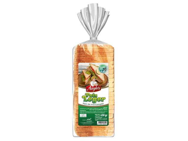 Pain de Mie Complet Sans sel Assylor 19 tranches 500g