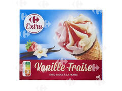 Cornets de Glace Vanille & Fraise Carrefour 6x120ml.