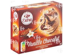 Cornets Glace Vanille Chocolat Carrefour 6x120ml.