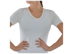 T-shirt Femme à Manches Courtes Col V avec Dentelle Blanc - Taille L