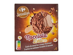 Bâtonnets Glace Chocolat Noisettes Carrefour Sensation 4 unités 204g