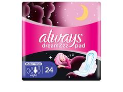 Serviettes Hygiéniques Dreamzzz Cotton Soft Maxi Thick Night Always 24 unités.