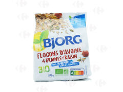 Flocons d'Avoine 4 Graines et Raisins Bio Sans Sucres Ajoutés Bjorg 375g