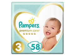 Couches Bébé Premium Care Taille 3 (6-10kg) Pampers 58 unités