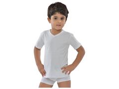 T-shirt Garçon à Manches Courtes Col V Blanc - 10 Ans