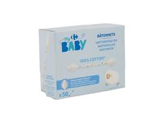 Coton Tiges Bébé 100% Coton Carrefour Baby 50 unités