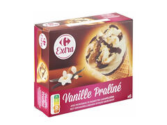 Cônes Glace Vanille Praliné Carrefour Extra 6 unités 120ml