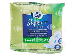 Serviettes Hygiéniques Ultra Super Carrefour 12 unités.
