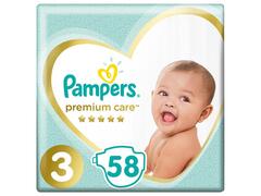 Couches Bébé Premium Care Taille 3 (6-10kg) Pampers 58 unités