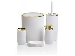 Set de Salle de Bain Rond Rayé Dorée Blanc Okayanus 5 pièces.