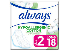 Serviettes Hygiéniques 100% Hypoallergenic Cotton Long Always 18 unités.