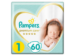 Couches Bébé Nouveau-né Premium Care Taille 1 (2-5kg) Pampers 60 unités.