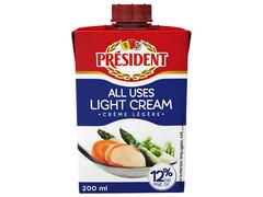 Crème Fraiche UHT President Light 12% de matières grasses 200ml.