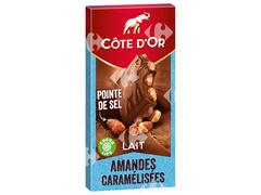 Tablette de Chocolat au Lait et Amandes Caramélisées Pointe De Sel Côte d'Or 180g