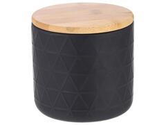 Boîte en Dolomite Cosy Noir avec Couvercle en Bambou Kasa 11x11cm