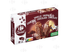 Bâtonnets Glace 6 Vanille 6 Chocolat Carrefour 12x60ml.