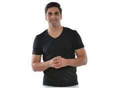 T-shirt Homme à Manches Courtes Col V Noir - Taille S
