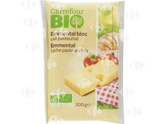 Emmental Bloc Bio au Lait Pasteurisé Carrefour Bio 200g.