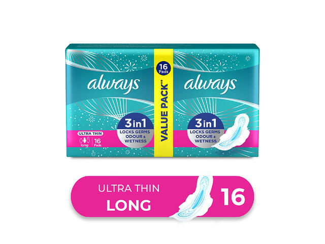 Serviettes Hygiéniques Ultra Thin Long Always 16 unités.