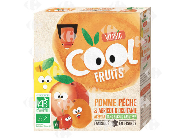Gourde Cool Fruits Pomme Pêche et Abricot Acérola Bio Vitabio 4x90g