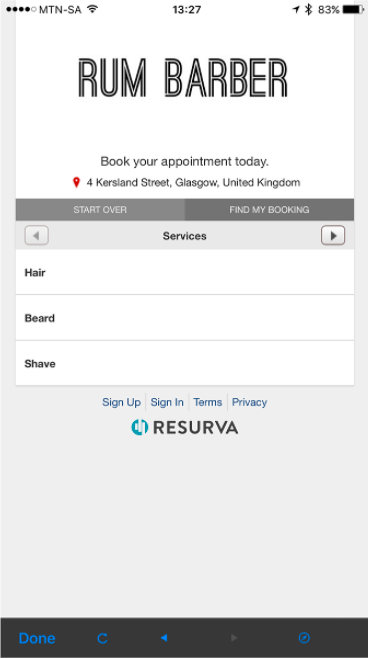 Rum Barber Booking App Screenshot