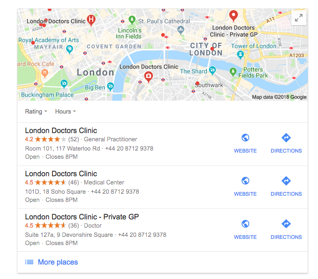 Medical Practice Google Local Results