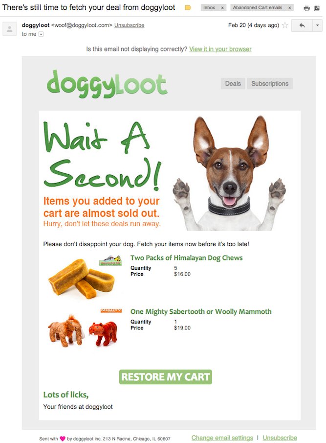 Doggy Loot Card Abandonment Email