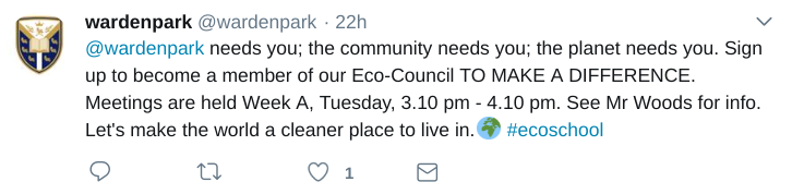 Environmentally Conscious School Tweet