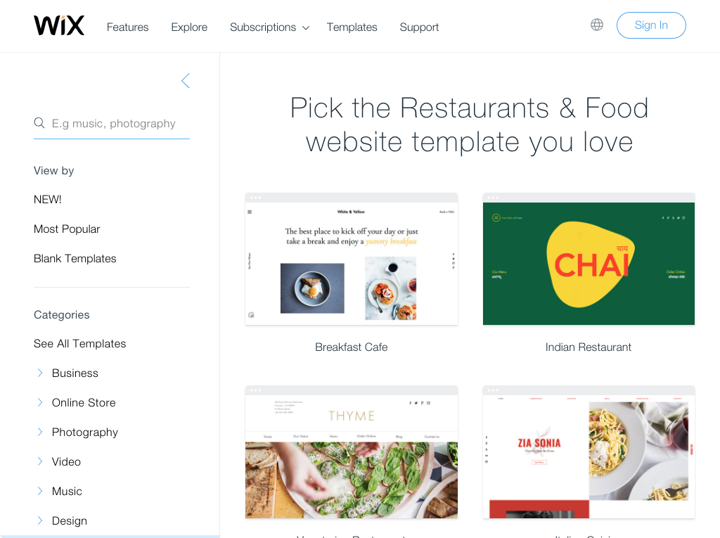 Wix Restaurant Templates