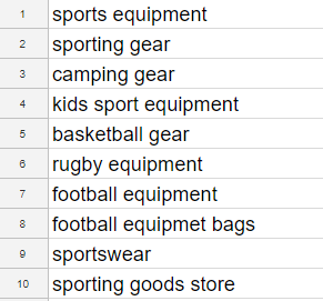 Sports Equipment List