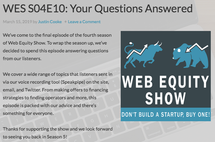 Web Equity Show Podcast Landing Page