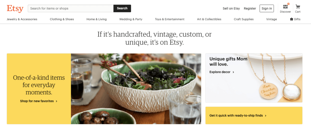 Etsy Website Omnichannel Marketing Example