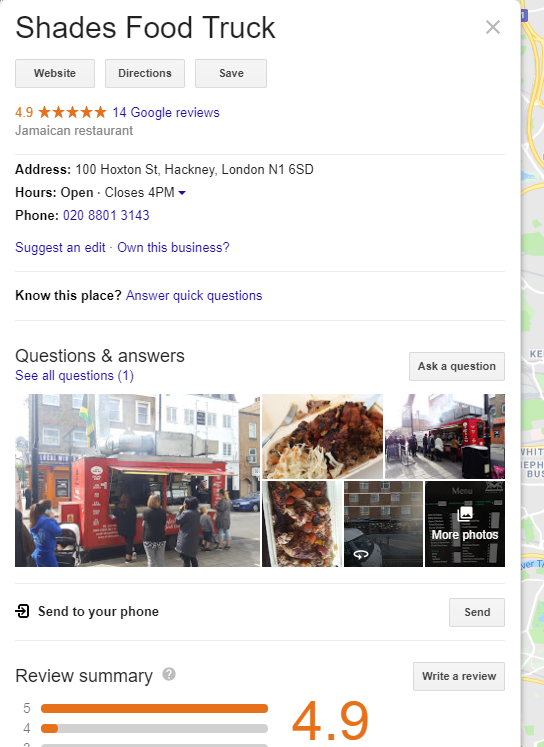 Food Truck Information on Google Maps