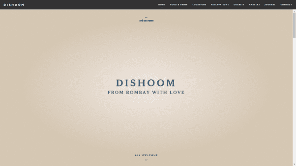 Dishoom Restaurant Landing Page