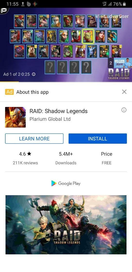 Game App Advert on YouTube