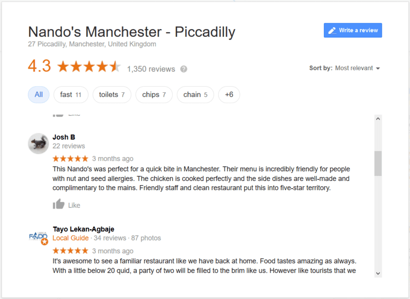 google restaurant reviews