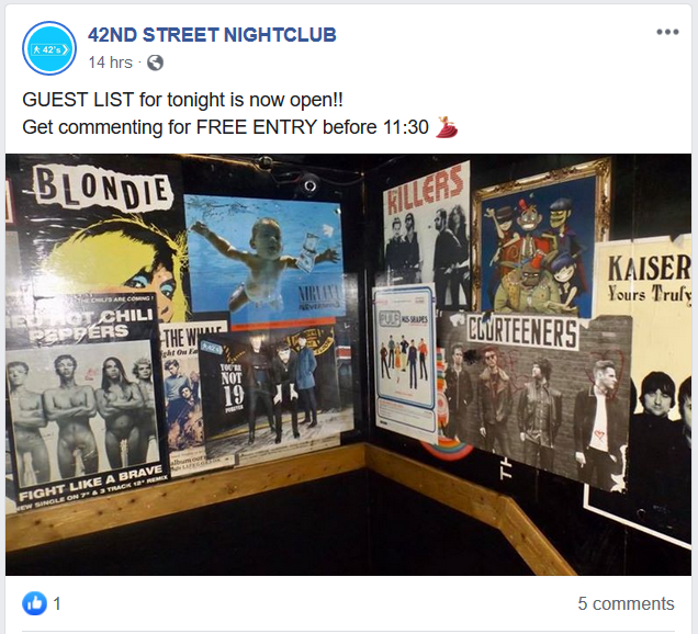  Publicación en Facebook de un Nightlcub Promocionando Su Evento