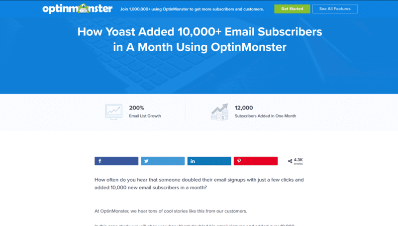 Optin Monster Case Study on Their Website