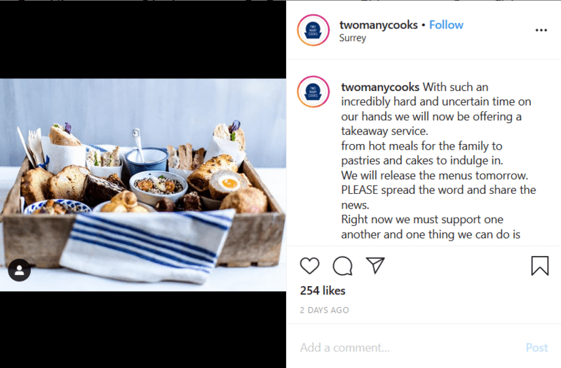 Restaurant Announcing Their Coronavirus Delivery Plans on Instagram